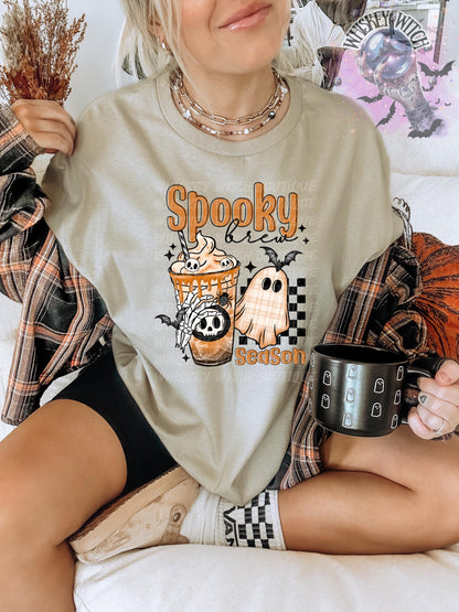 Cute Fall Ghost Spooky Brew Season Halloween Shirt: Retro Coffee Shirt | Creepy Aesthetic Top, Fall Outfit, Halloween Gift
