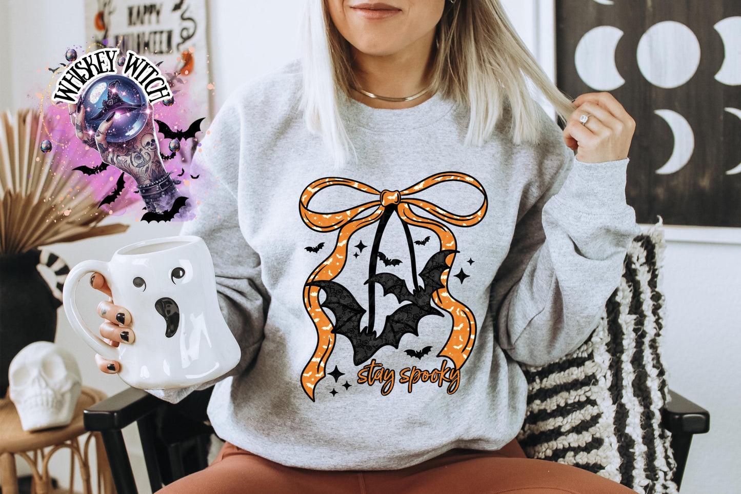 Stay Spooky Bat Sweatshirt | Cute Halloween Bow Sweater | Gothic Fall Crewneck | Cozy Spooky Season Shirt | Witchy Bat Sweatshirt