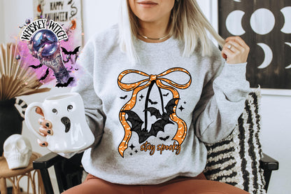 Stay Spooky Bat Sweatshirt | Cute Halloween Bow Sweater | Gothic Fall Crewneck | Cozy Spooky Season Shirt | Witchy Bat Sweatshirt
