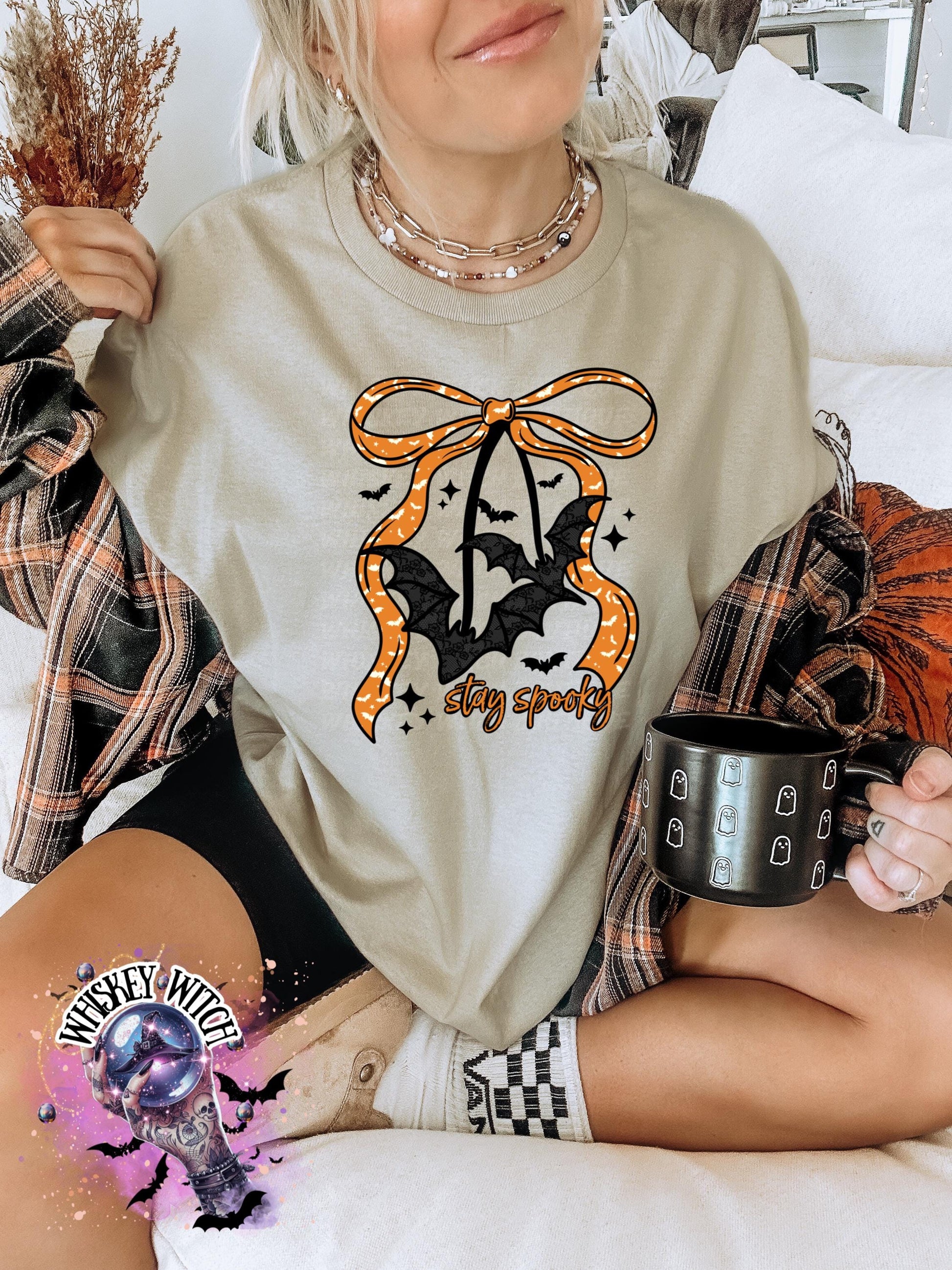 Stay Spooky Bat Sweatshirt | Cute Halloween Bow Sweater | Gothic Fall Crewneck | Cozy Spooky Season Shirt | Witchy Bat Sweatshirt