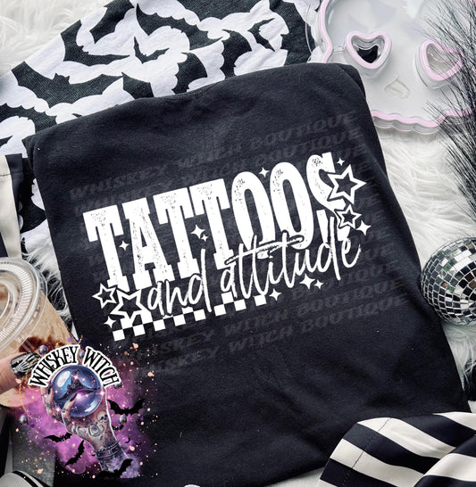 Tattoos and Attitude gothic Funny Witchy T Shirt, tattoo Graphic Tee, Spooky Humor Shirt, Witch Aesthetic Top, soft tee, comfy tee