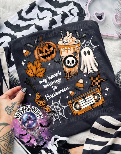 My Heart Belongs to Halloween Cute Vintage Halloween T Shirt, Witchy Graphic Tee, Spooky Humor Shirt, retro Aesthetic Top