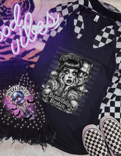 Spooky Cute Beautifully Broken Witchy Halloween Geaphic TankTop | cute summer shirt | Spooky Season Shirt | Gift ideas for her | witchcore