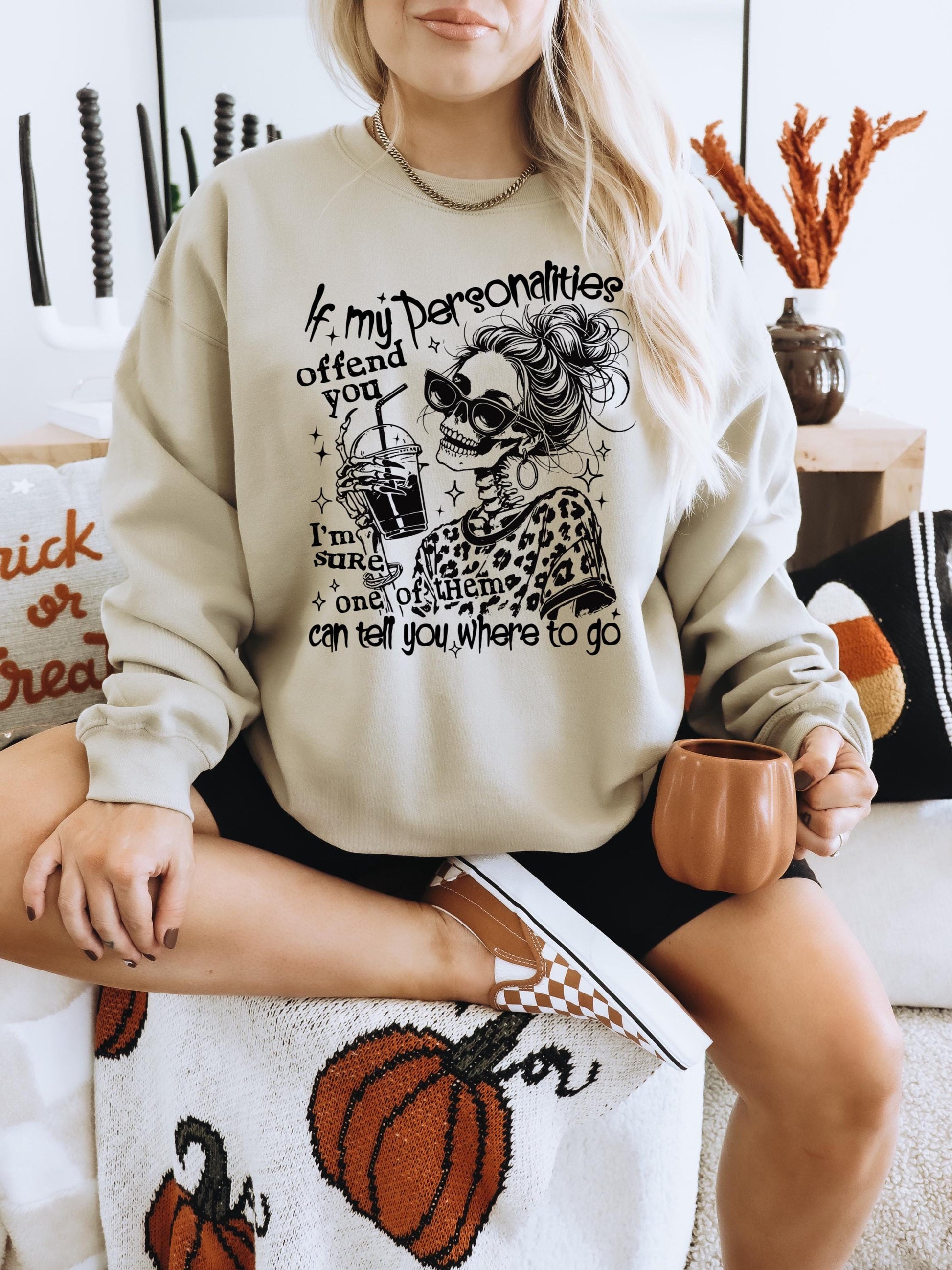 If My Personalities Offend You skeleton snarky funny Vintage halloween T Shirt, spooky Graphic Tee, Spooky Humor Shirt, retro Aesthetic Top