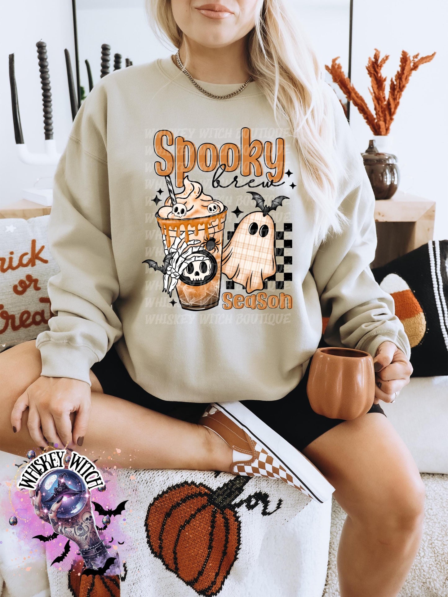 Cute Fall Ghost Spooky Brew Season Halloween Shirt: Retro Coffee Shirt | Creepy Aesthetic Top, Fall Outfit, Halloween Gift