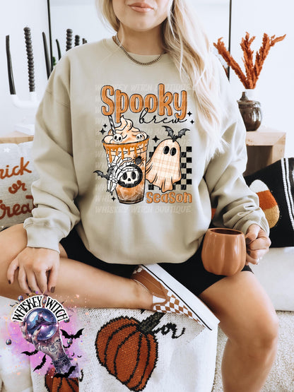 Cute Fall Ghost Spooky Brew Season Halloween Shirt: Retro Coffee Shirt | Creepy Aesthetic Top, Fall Outfit, Halloween Gift