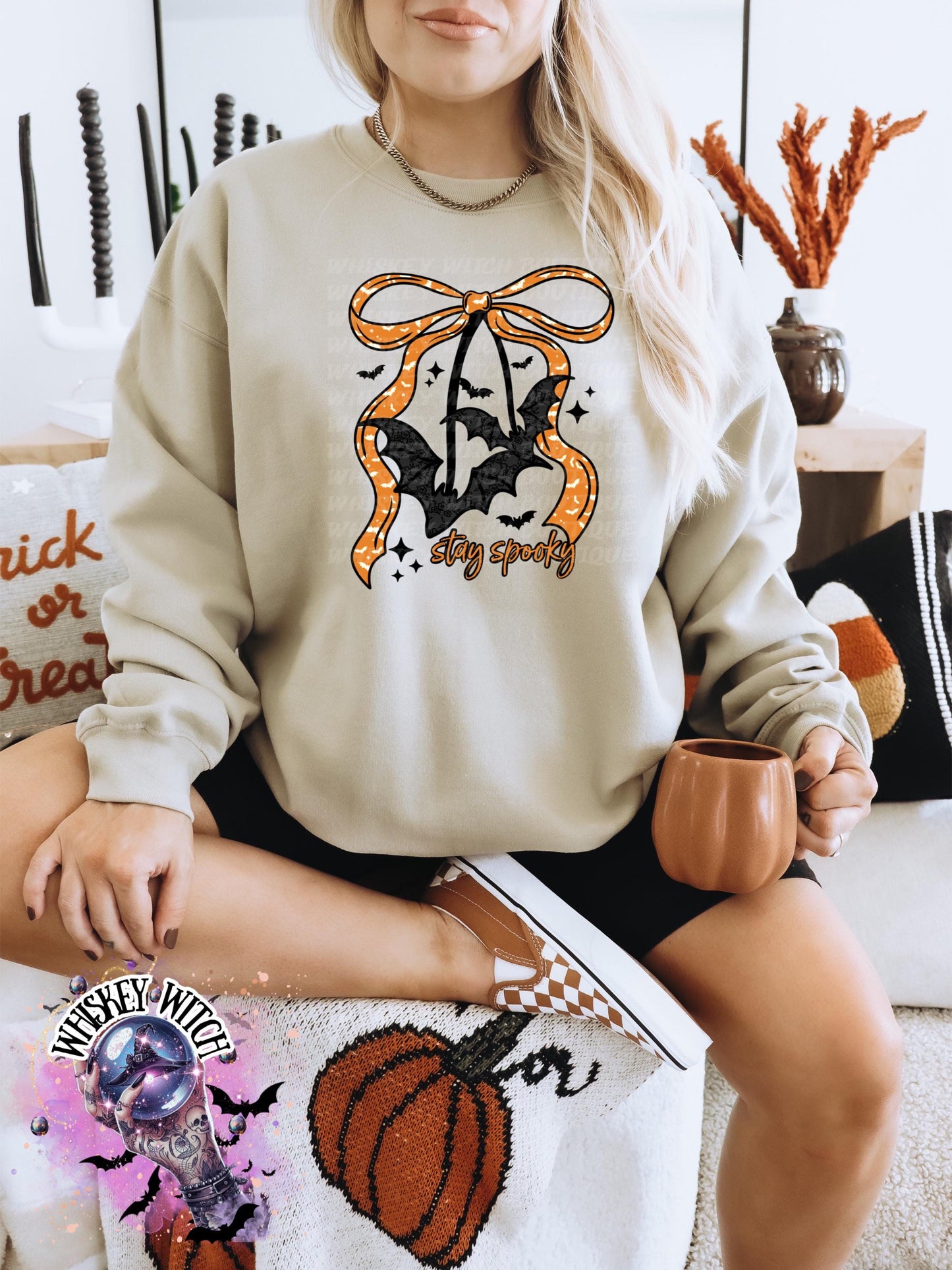 Stay Spooky Bat Sweatshirt | Cute Halloween Bow Sweater | Gothic Fall Crewneck | Cozy Spooky Season Shirt | Witchy Bat Sweatshirt