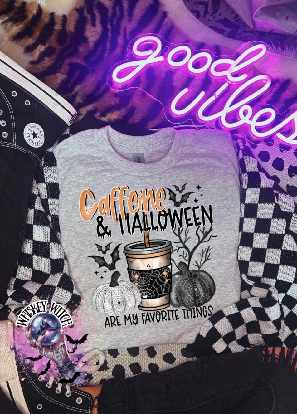 Cute Fall Caffeine and Halloween Season Halloween Shirt: Retro Coffee Shirt | Creepy Aesthetic Top, Fall Outfit, Halloween Gift
