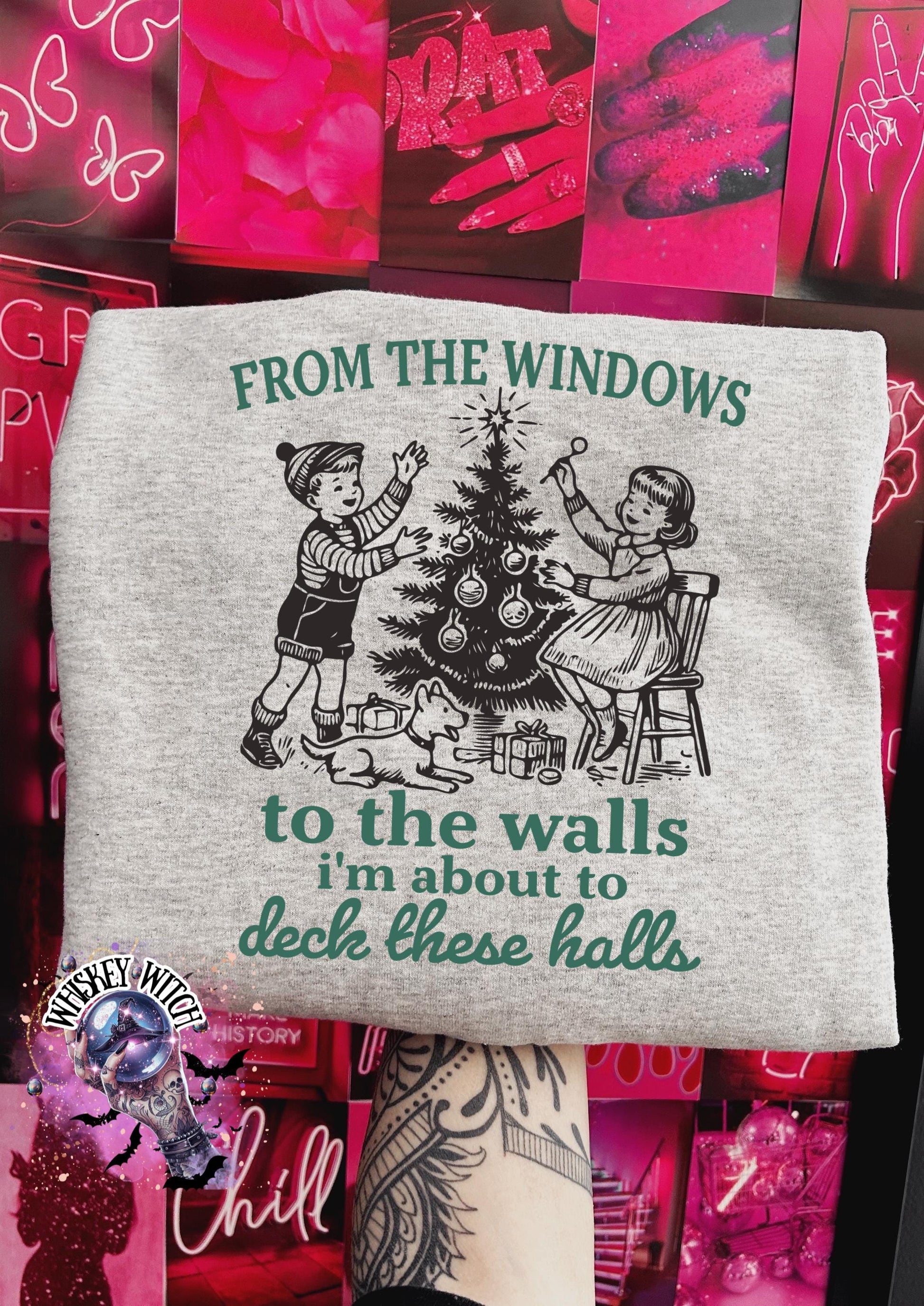 Funny Christmas Sweatshirt | Vintage Style Holiday Crewneck | From the Windows to the Walls Deck These Halls | Retro Xmas Party Shirt