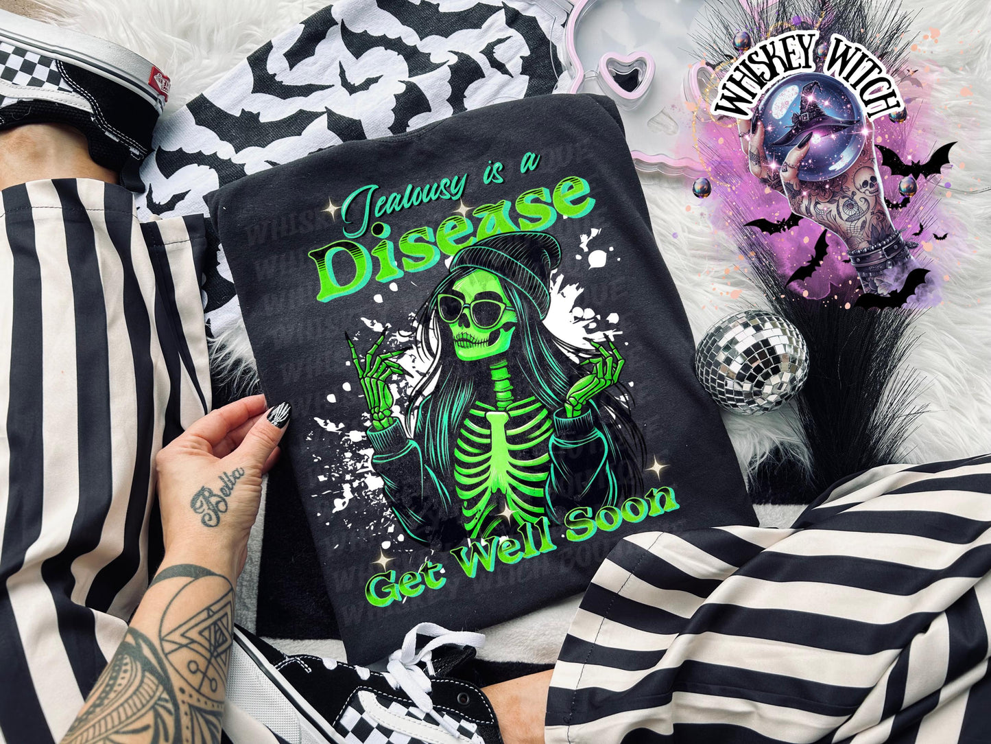 Jealousy Is a Disease Get Well Soon Shirt | Neon Green Skeleton Graphic Tee | gifts for her | Gothic Sarcastic Shirt