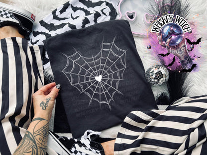 Minimalist Spiderweb Heart Shirt | Gothic Aesthetic Tee | Subtle Spooky Graphic Top | Creepy Cute Cotton Shirt | Whiskey Witch Boutique