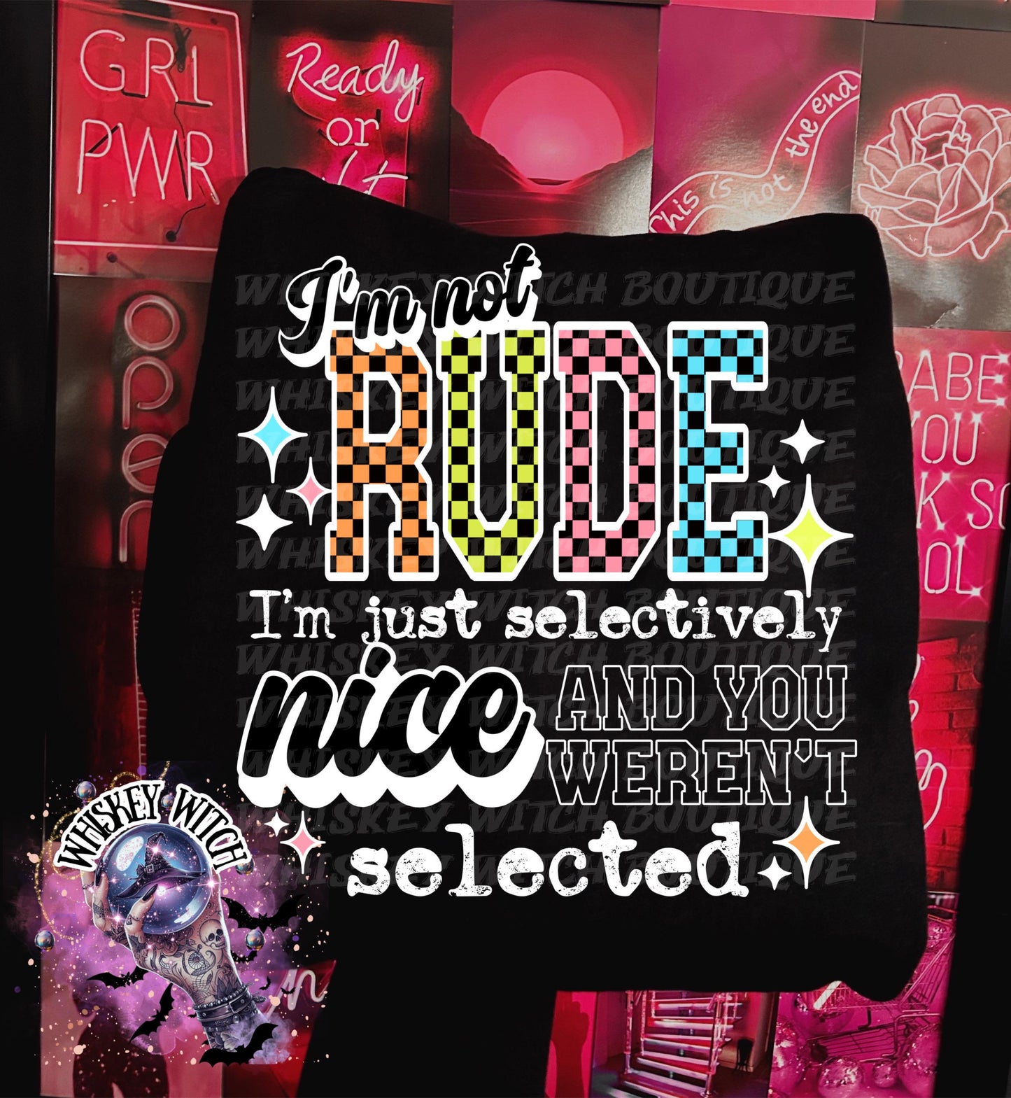 I’m Not Rude I’m Selectively Nice Shirt | Funny Graphic Tee | Retro Checkered Print Sweatshirt | Sassy Quote Shirt for Women | Trendy Cotton