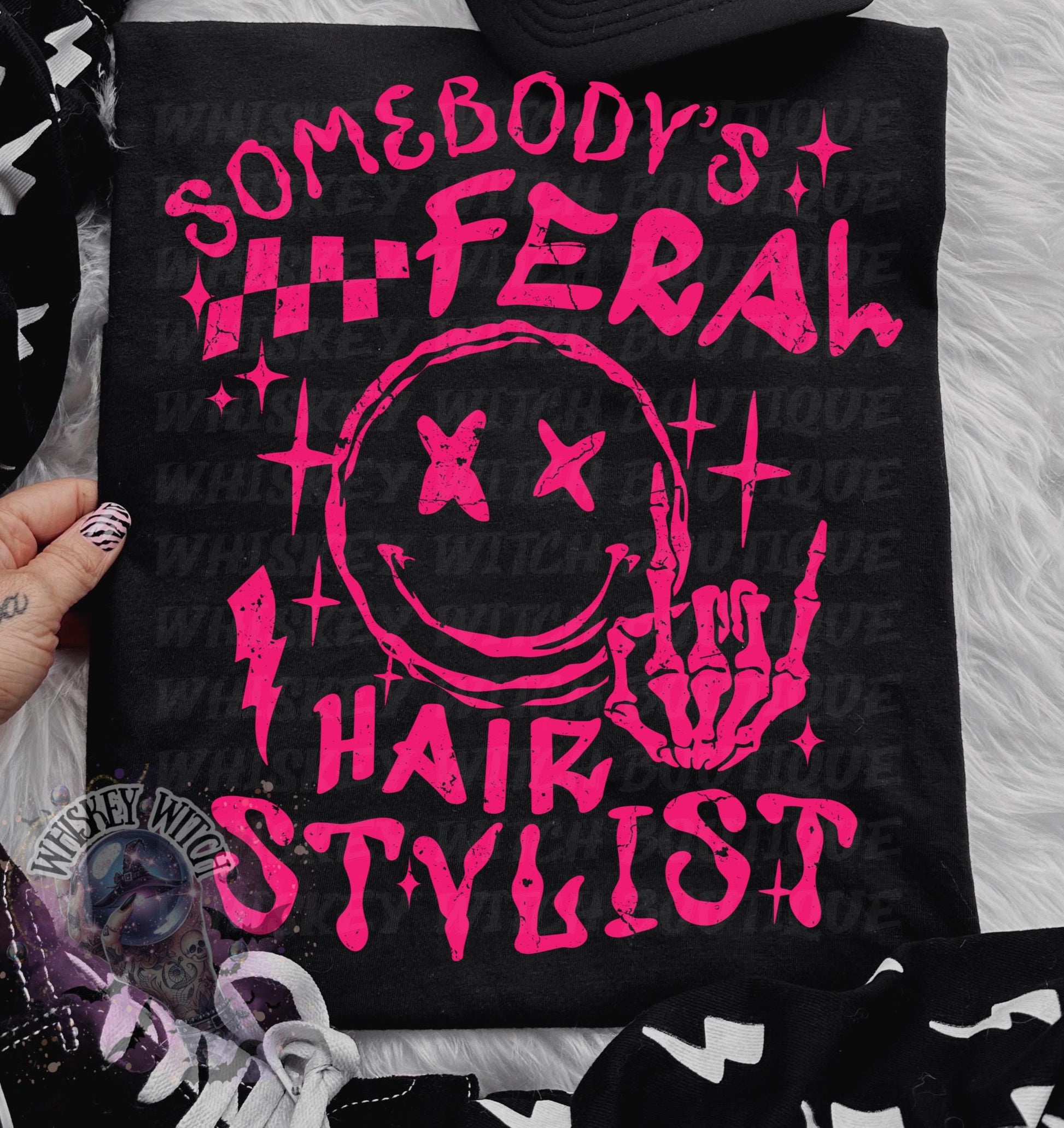 Somebody’s Feral Hair Stylist Shirt | Funny Hairdresser Tee or Sweatshirt | Neon Pink Grunge Graphic Top | Stylist Gift | Rocker Hair Salon