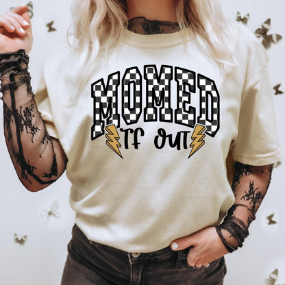 Momed TF Out Shirt | Funny Mom Life Graphic Tee | Retro Checkered Mom Shirt | Tired Mom Gift | Comfort Colors Ivory Tee | Whiskey Witch