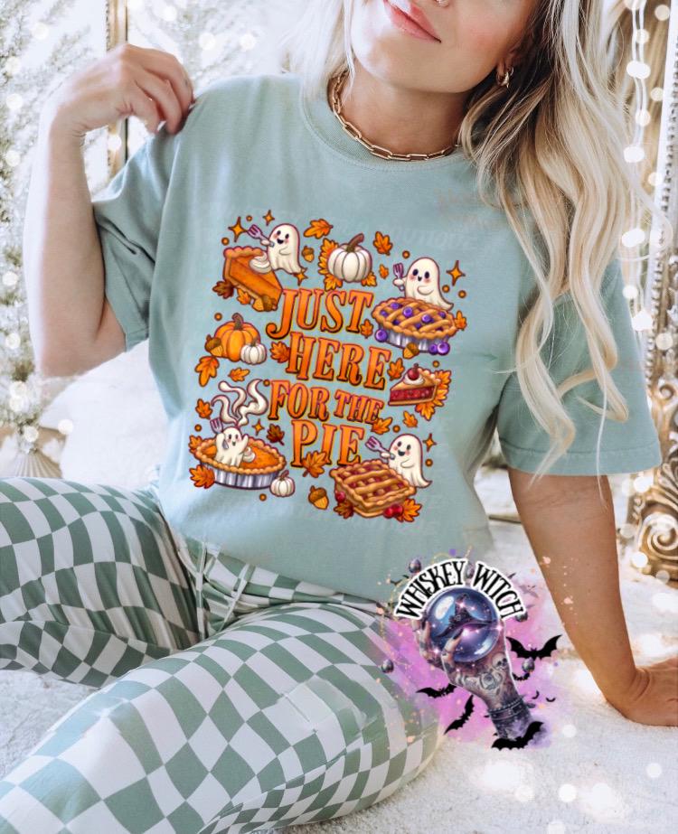 Just Here for the Pie Shirt | Funny Thanksgiving Ghost Tee | Fall Pumpkin Pie Graphic Shirt | Cute Autumn Ghost Shirt | Comfort Colors Ivory