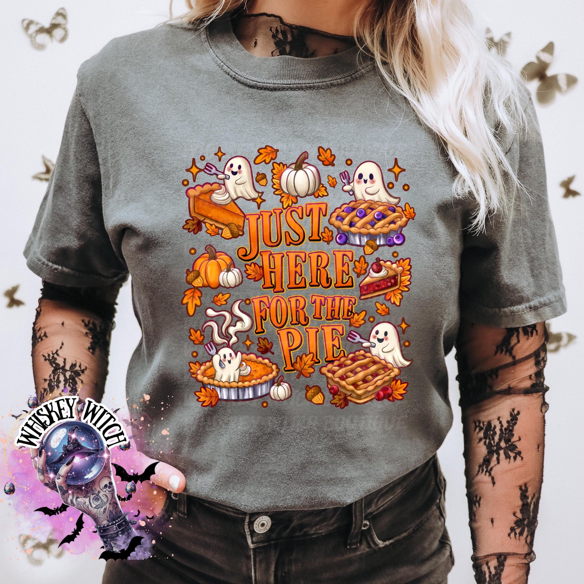 Just Here for the Pie Shirt | Funny Thanksgiving Ghost Tee | Fall Pumpkin Pie Graphic Shirt | Cute Autumn Ghost Shirt | Comfort Colors Ivory