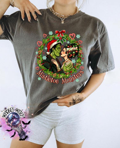 Mistletoe Monsters Shirt | Creepmas Horror Couple Christmas Tee | Retro Horror Christmas Shirt | Spooky Holiday Shirt on Comfort Colors soft