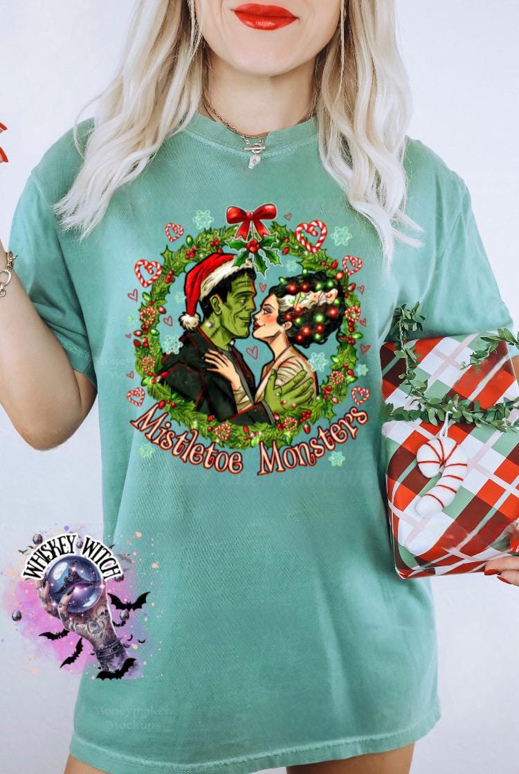 Mistletoe Monsters Shirt | Creepmas Horror Couple Christmas Tee | Retro Horror Christmas Shirt | Spooky Holiday Shirt on Comfort Colors soft