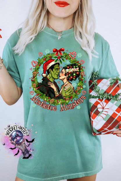 Mistletoe Monsters Shirt | Creepmas Horror Couple Christmas Tee | Retro Horror Christmas Shirt | Spooky Holiday Shirt on Comfort Colors soft