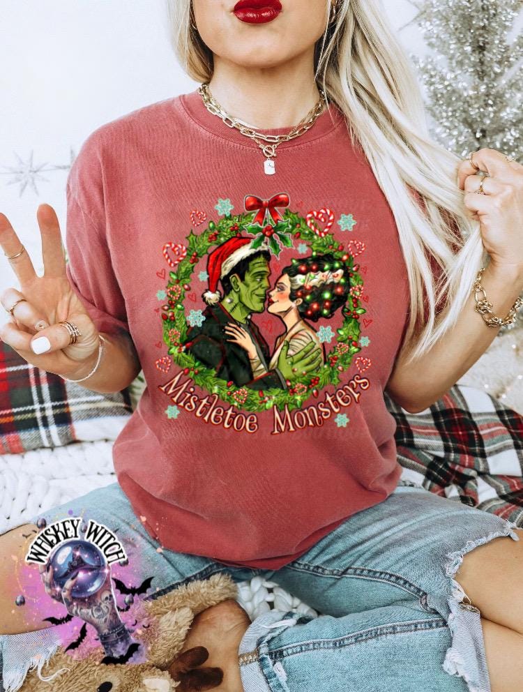 Mistletoe Monsters Shirt | Creepmas Horror Couple Christmas Tee | Retro Horror Christmas Shirt | Spooky Holiday Shirt on Comfort Colors soft