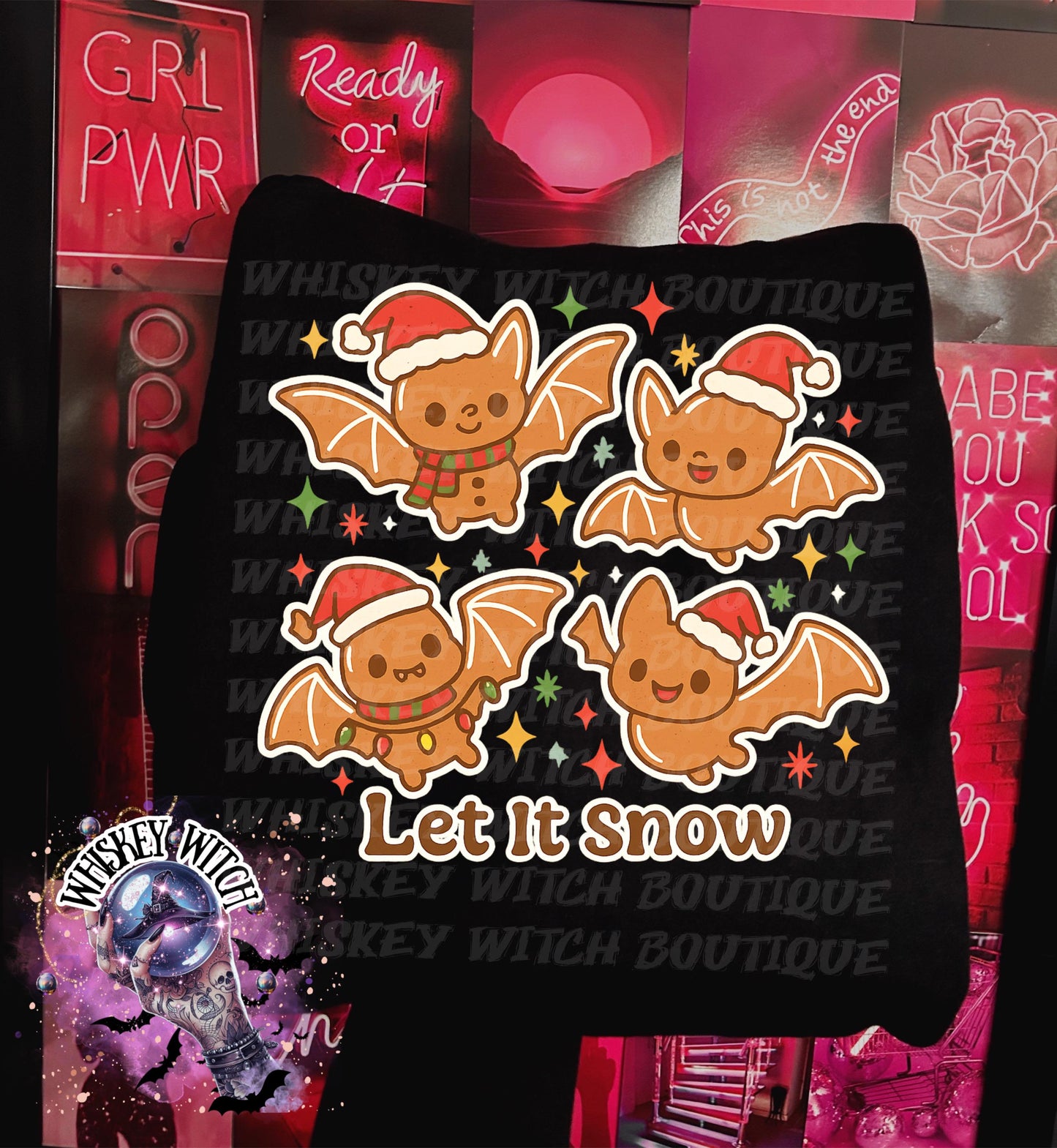 Let It Snow Gingerbread Bat Christmas Shirt | Cute Creepmas Sweatshirt | Spooky Holiday Tee | Gothic Christmas Shirt | Kawaii Winter Gift