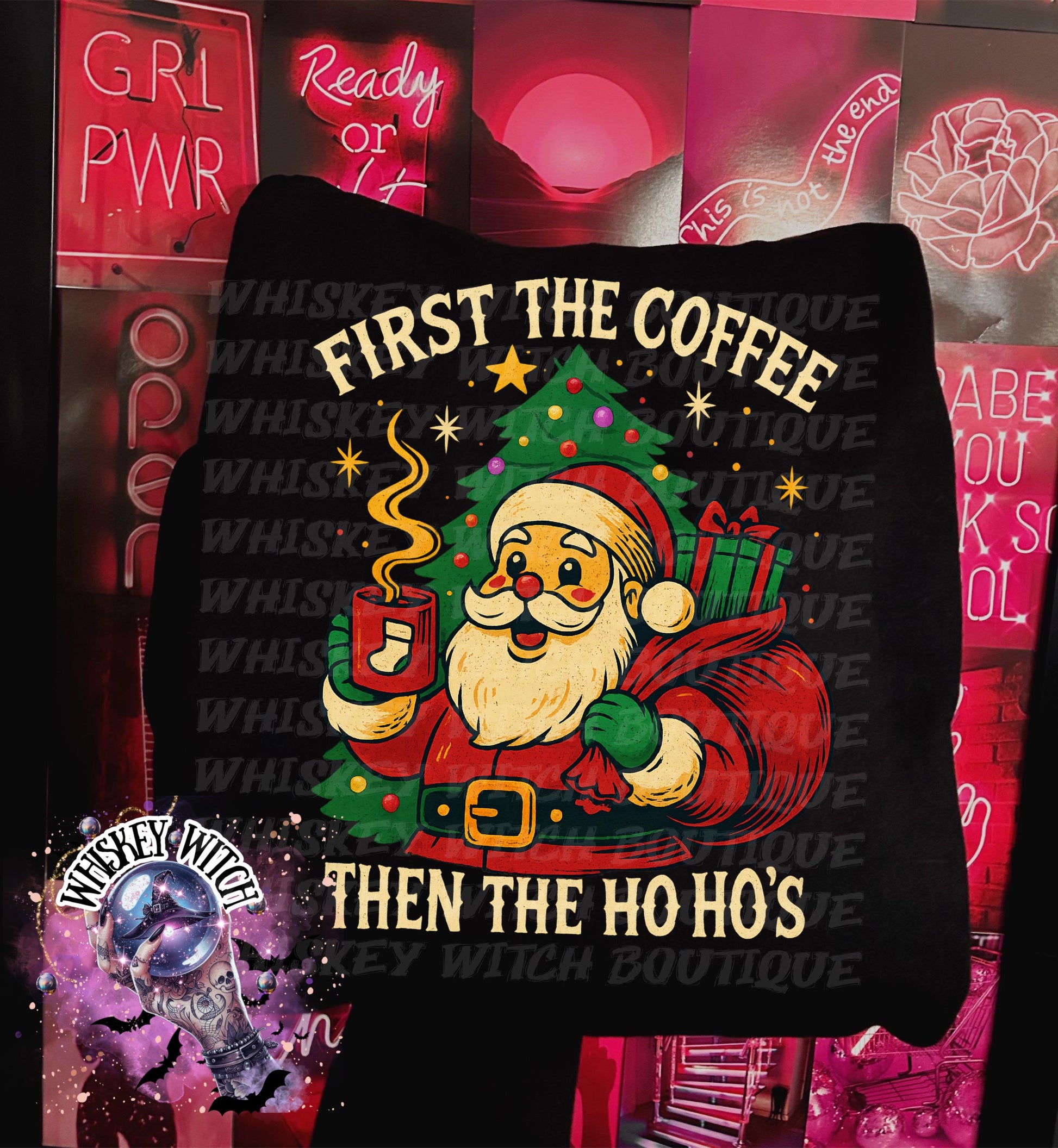 First the Coffee Then the Ho Ho’s Christmas Shirt | Funny Santa Holiday Tee | Retro Coffee Lover Sweatshirt | Caffeinated Christmas Shirt