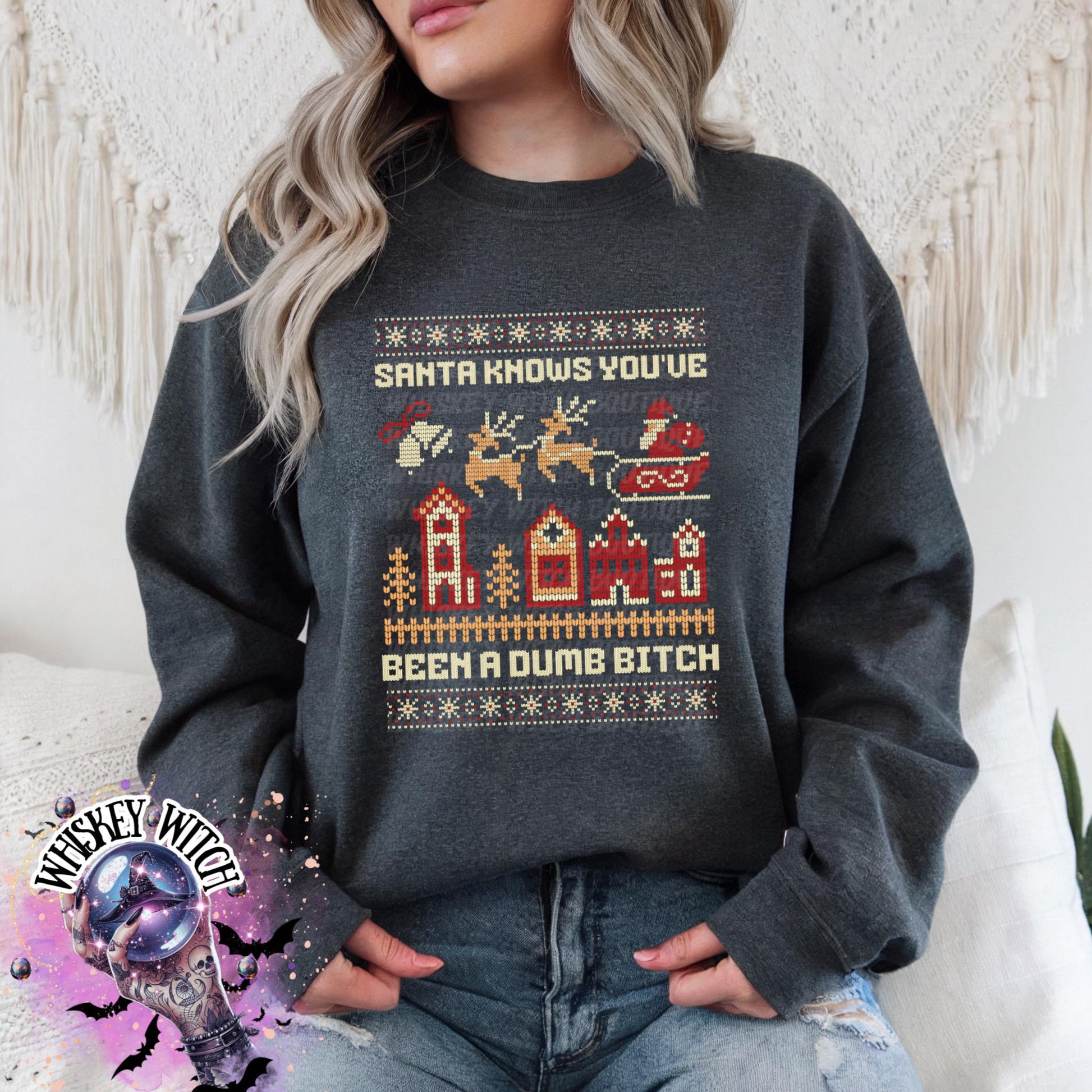 Santa Knows You’ve Been a Dumb B Christmas Shirt | Funny Ugly Sweater Sweatshirt | Adult Holiday Humor Tee | present and gift ideas