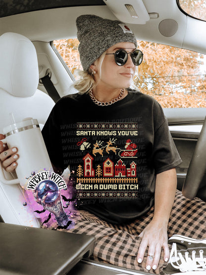 Santa Knows You’ve Been a Dumb B Christmas Shirt | Funny Ugly Sweater Sweatshirt | Adult Holiday Humor Tee | present and gift ideas