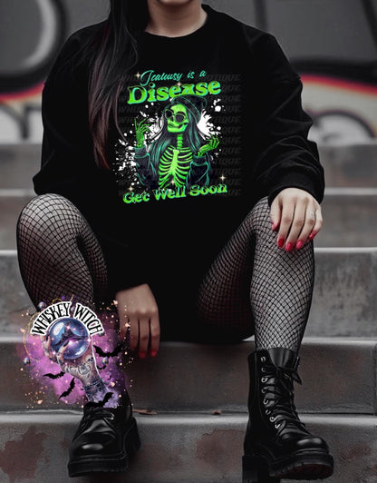 Jealousy Is a Disease Get Well Soon Shirt | Neon Green Skeleton Graphic Tee | gifts for her | Gothic Sarcastic Shirt