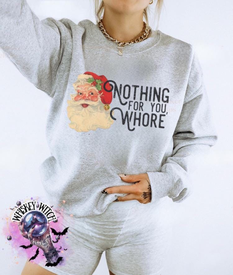 Naughty Santa vintage graphic on ash grey crewneck with censored adult phrase