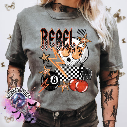 Rebel Comfort Colors T-Shirt | Grunge Vintage Skull Graphic Tee | Edgy Rock & Roll Streetwear Shirt | Alt Punk Lightning Flame Top | gift