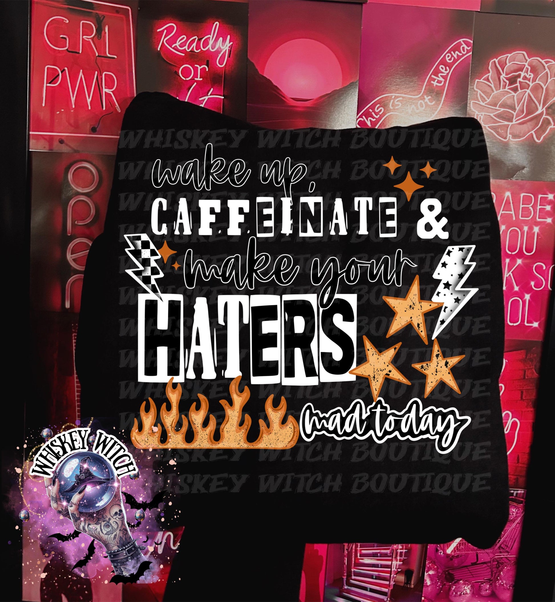 Wake Up Caffeinate & Make Your Haters Mad Today Shirt | Funny Coffee Quote Tee | Bold Retro Graphic T-Shirt | Motivational Sassy Top | gift