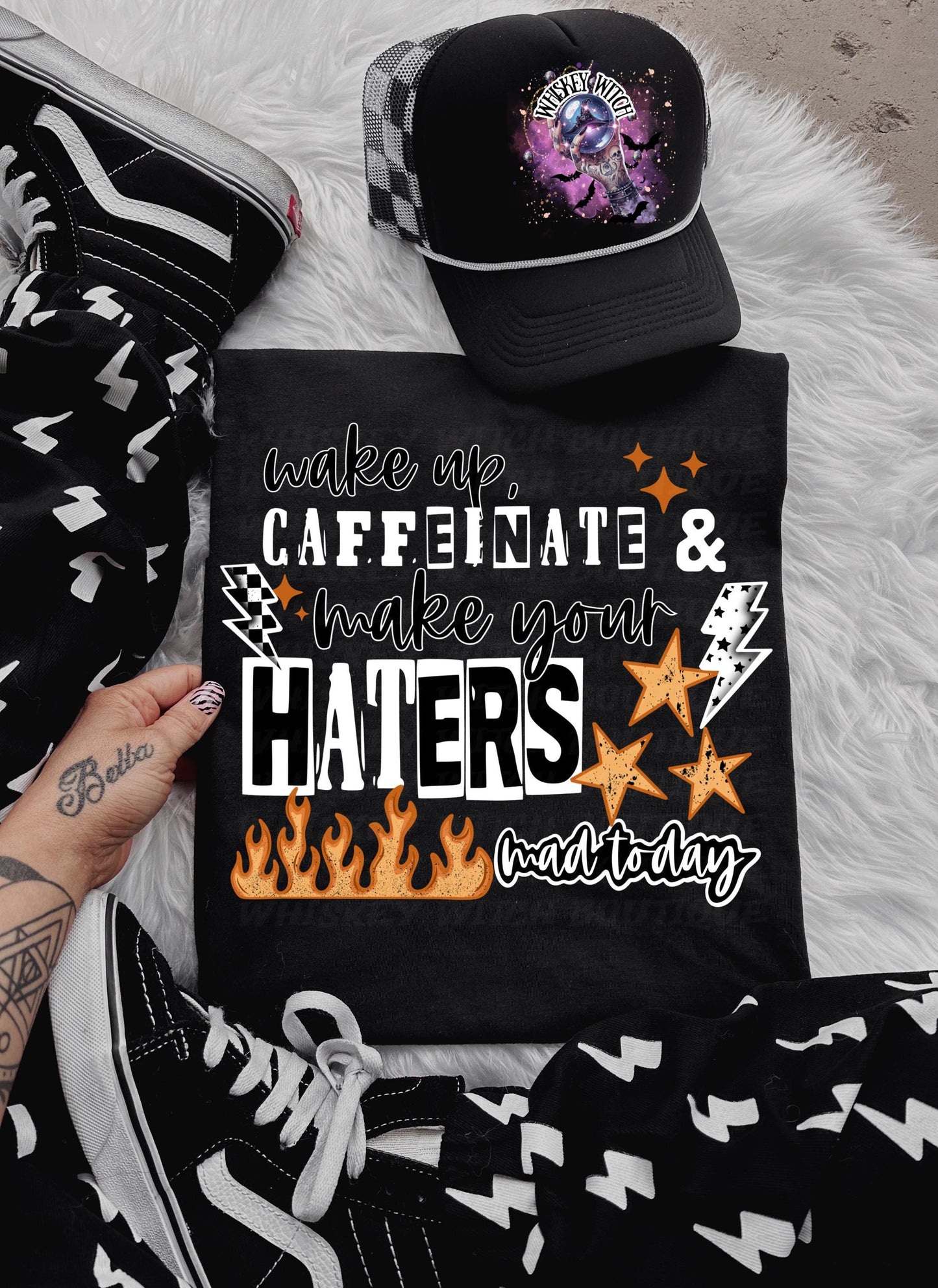 Wake Up Caffeinate & Make Your Haters Mad Today Shirt | Funny Coffee Quote Tee | Bold Retro Graphic T-Shirt | Motivational Sassy Top | gift