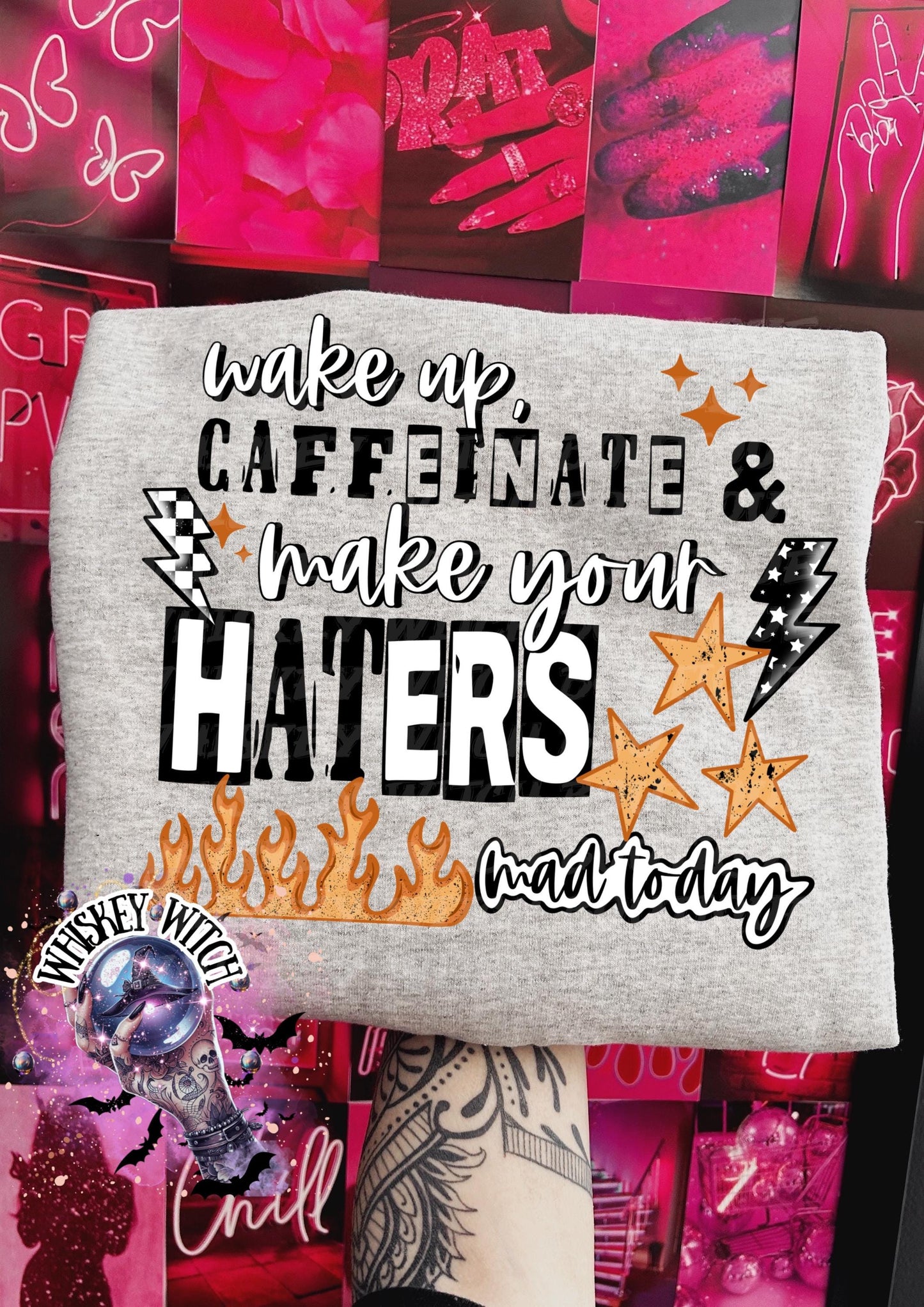 Wake Up Caffeinate & Make Your Haters Mad Today Shirt | Funny Coffee Quote Tee | Bold Retro Graphic T-Shirt | Motivational Sassy Top | gift