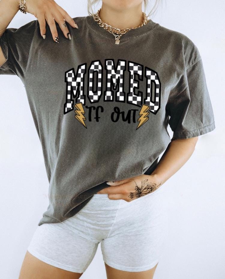 Momed TF Out Shirt | Funny Mom Life Graphic Tee | Retro Checkered Mom Shirt | Tired Mom Gift | Comfort Colors Ivory Tee | Whiskey Witch