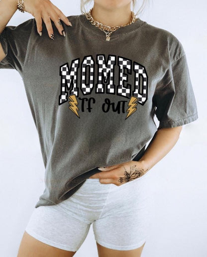 Momed TF Out Shirt | Funny Mom Life Graphic Tee | Retro Checkered Mom Shirt | Tired Mom Gift | Comfort Colors Ivory Tee | Whiskey Witch