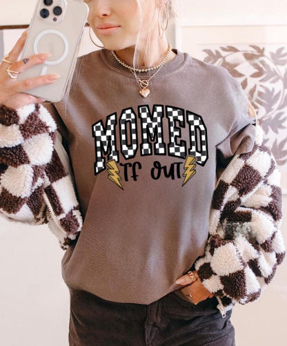 Momed TF Out Shirt | Funny Mom Life Graphic Tee | Retro Checkered Mom Shirt | Tired Mom Gift | Comfort Colors Ivory Tee | Whiskey Witch