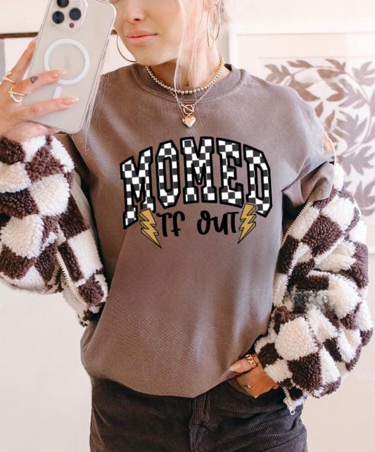 Momed TF Out Shirt | Funny Mom Life Graphic Tee | Retro Checkered Mom Shirt | Tired Mom Gift | Comfort Colors Ivory Tee | Whiskey Witch