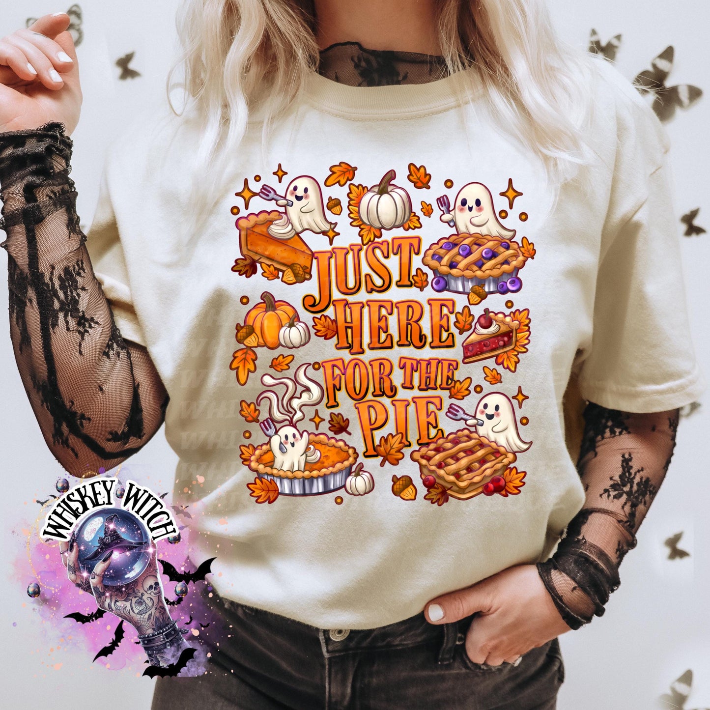 Just Here for the Pie Shirt | Funny Thanksgiving Ghost Tee | Fall Pumpkin Pie Graphic Shirt | Cute Autumn Ghost Shirt | Comfort Colors Ivory