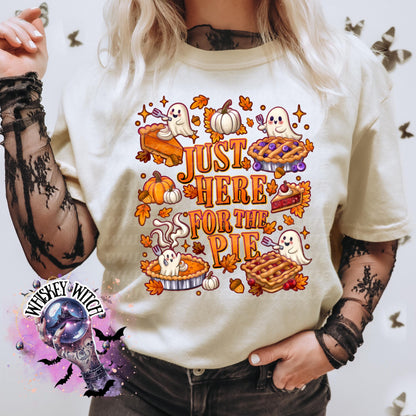 Just Here for the Pie Shirt | Funny Thanksgiving Ghost Tee | Fall Pumpkin Pie Graphic Shirt | Cute Autumn Ghost Shirt | Comfort Colors Ivory
