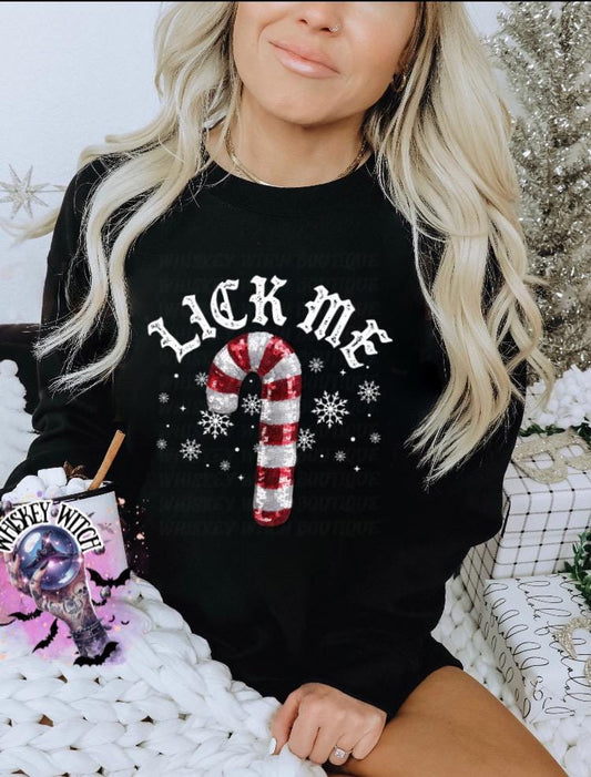 Lick Me Shirt | Funny Christmas Shirt | Naughty Candy Cane Tee | Sublimation Holiday Shirt | Adult Humor Christmas Gift | soft tee