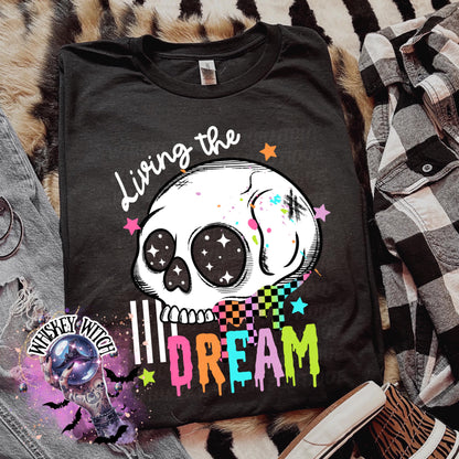 Living the Dream Skull Shirt, Pastel Goth Graphic Tee, Colorful Rainbow Drip Unisex T Shirt, Spooky Cute Alternative Aesthetic Top