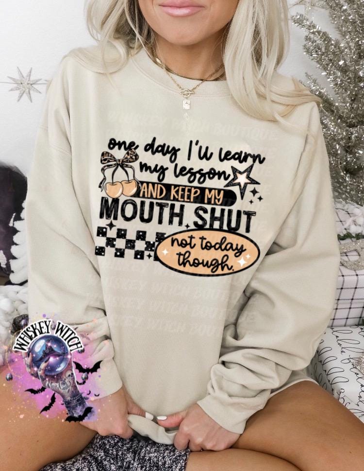 One Day I’ll Learn My Lesson Shirt, Keep My Mouth Shut Not Today Though Tee, Funny Sarcastic Graphic T Shirt, Retro Checkered Unisex Top