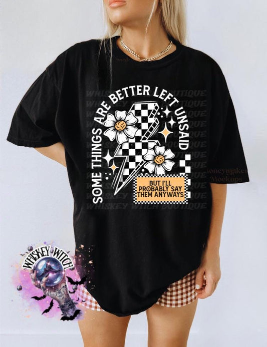Some Things Are Better Left Unsaid Shirt, Funny Sarcastic Graphic Tee, Retro Checkered Unisex T Shirt, Aesthetic Quote Top