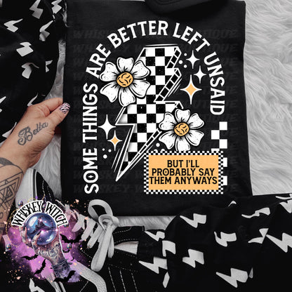 Some Things Are Better Left Unsaid Shirt, Funny Sarcastic Graphic Tee, Retro Checkered Unisex T Shirt, Aesthetic Quote Top