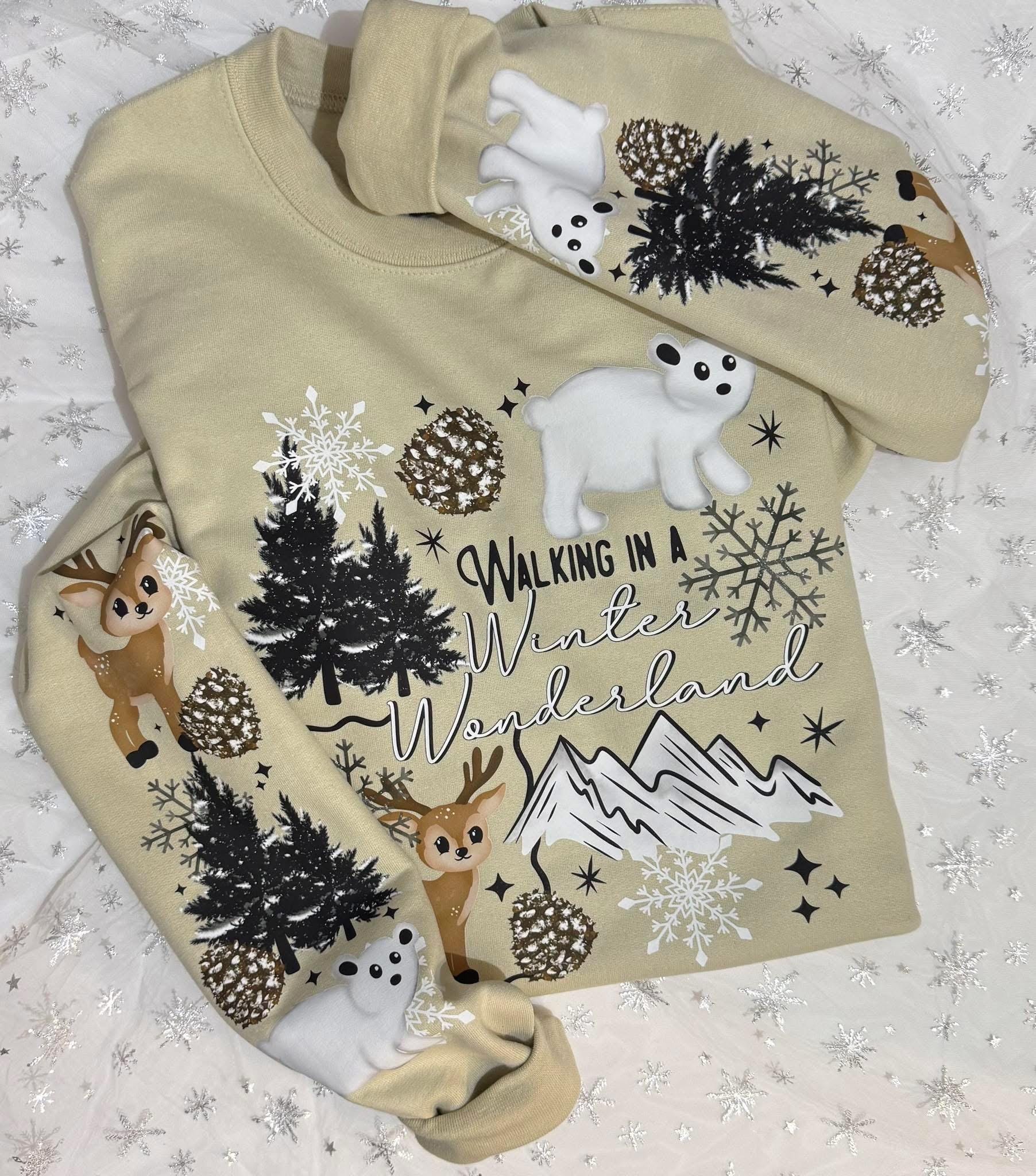 Cute Retro Winter Wonderland Sweatshirt, Cozy Christmas Crewneck, Neutral Winter Polar Bear Reindeer soft cozy Sweater