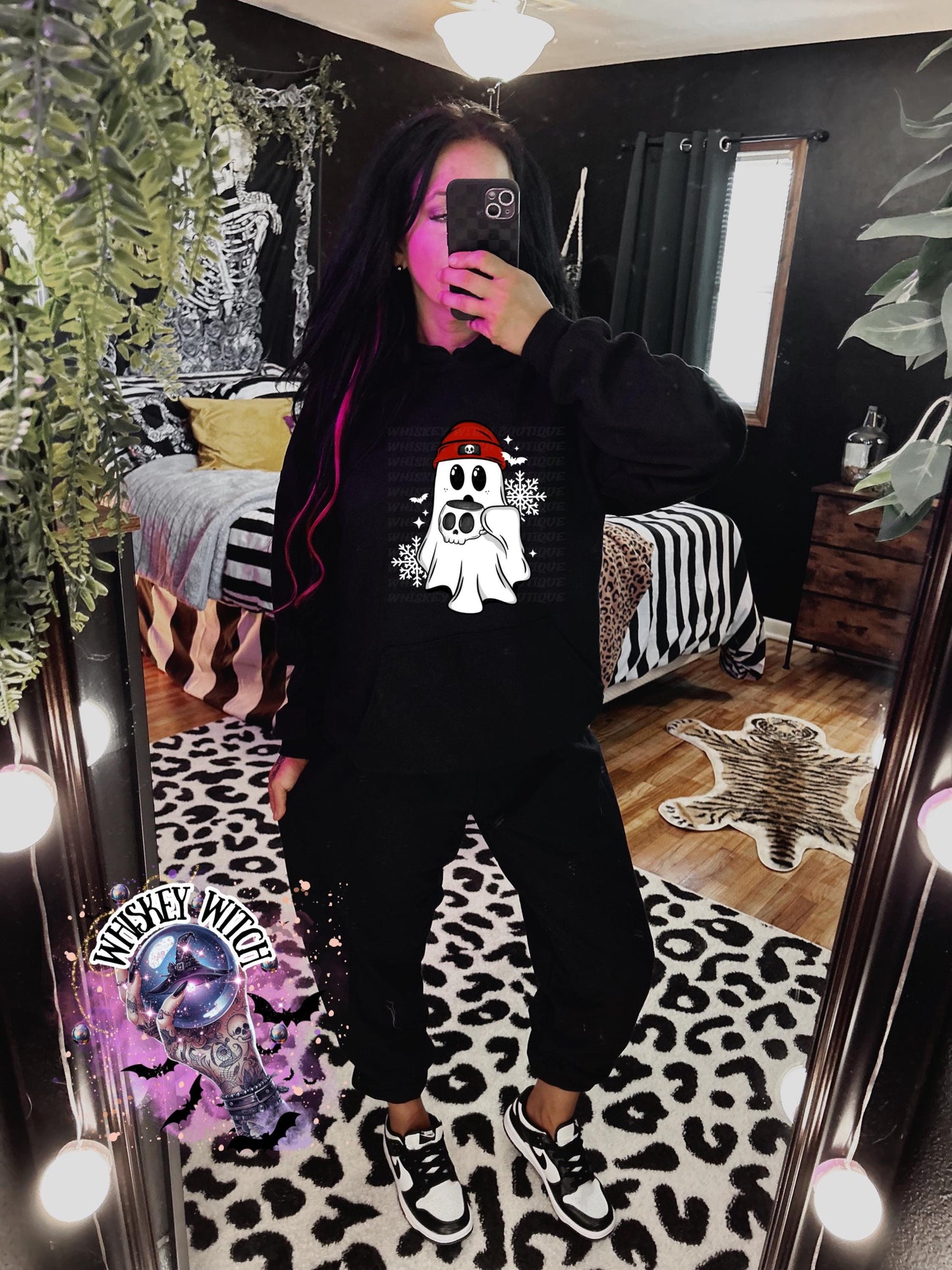 Winter Ghost Coffee Shirt, Spooky Cute Christmas T Shirt, Cozy Ghost with Skull Mug Tee, Creepmas Graphic Top