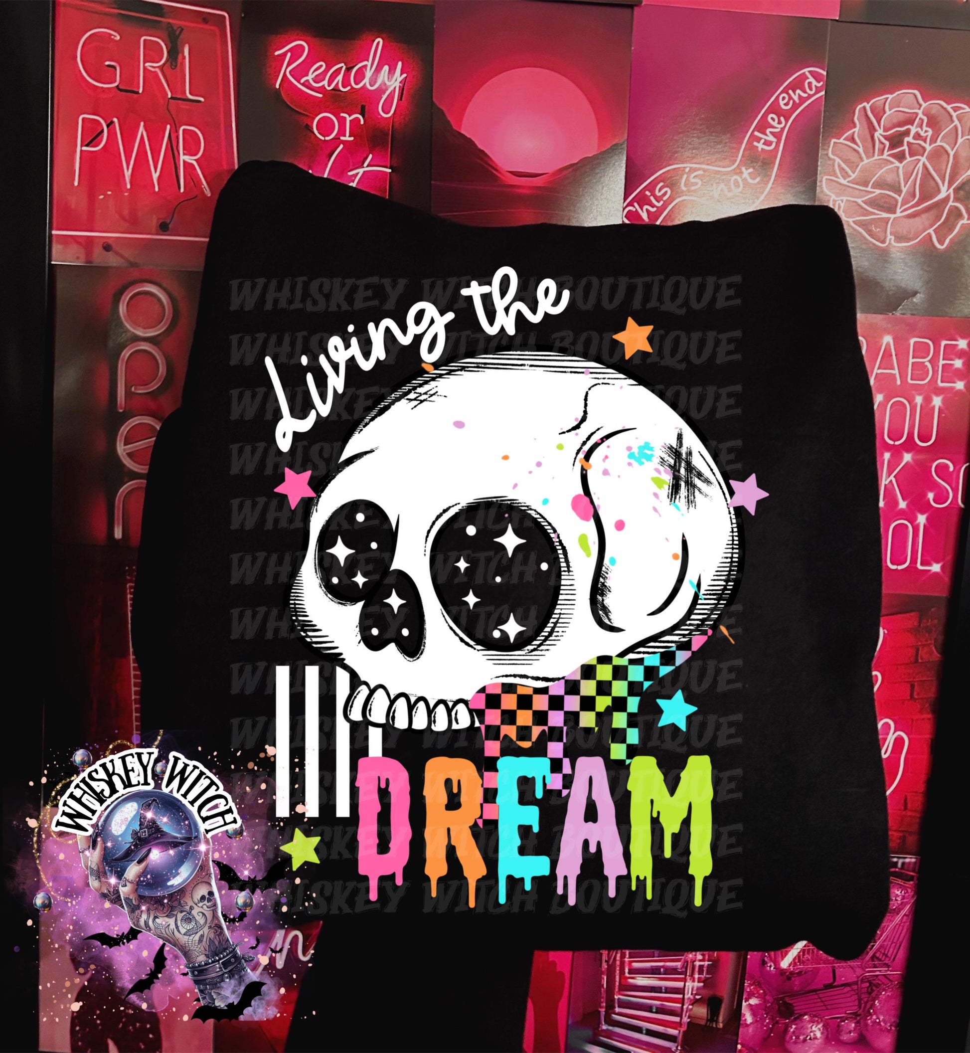 Living the Dream Skull Shirt, Pastel Goth Graphic Tee, Colorful Rainbow Drip Unisex T Shirt, Spooky Cute Alternative Aesthetic Top