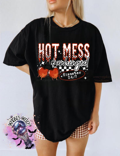 Hot Mess and Unhinged Shirt, Disaster 24 7 Tee, Funny Graphic T Shirt, Retro Checkered Unisex Top