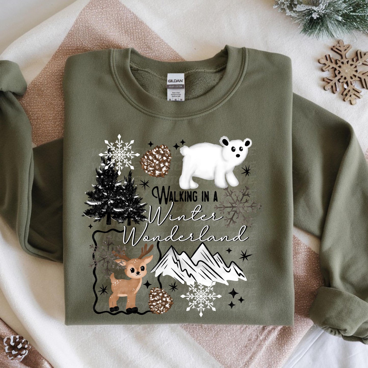 Cute Retro Winter Wonderland Sweatshirt, Cozy Christmas Crewneck, Neutral Winter Polar Bear Reindeer soft cozy Sweater